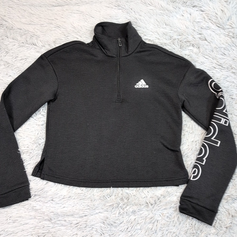 Adidas Sweatshirt Womens XS‎ Black Athletic Athleisure Cropped Active Yoga